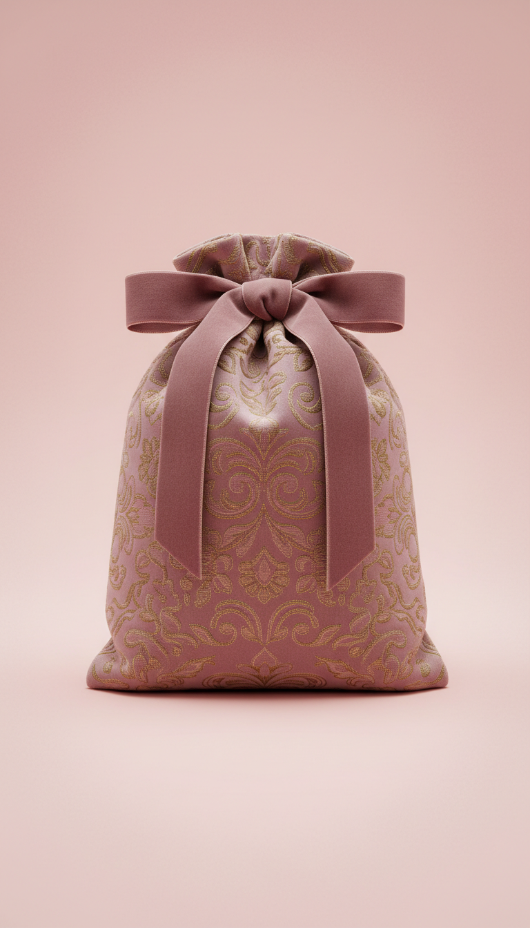 Mauve Velvet Ribboned Gift Bag with Embossed Detail